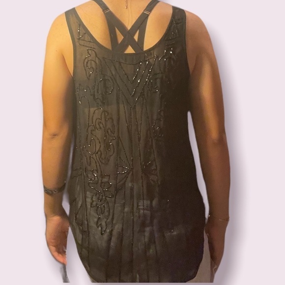 GUESS Black Mesh Sparkle Tank Top - Picture 4 of 11